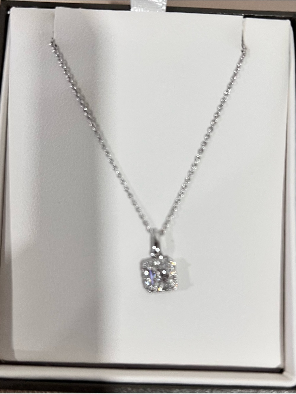 Diamond princess cut Halo Pendant Necklace with White Cubic Stone